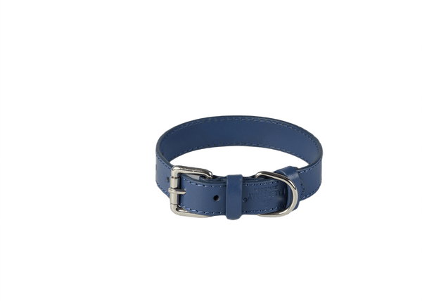Baker & Bray Sustainable Designer Leather Dog Collar | Navy Dog Collar Baker & Bray Silver Circle Pets