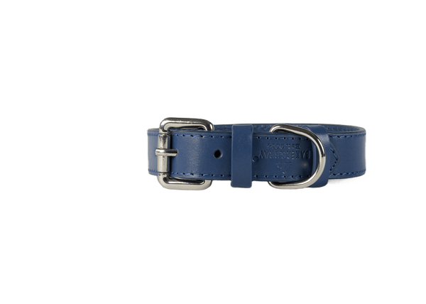 Baker & Bray Sustainable Designer Leather Dog Collar | Navy Dog Collar Baker & Bray Silver Circle Pets