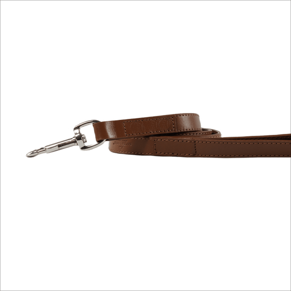 Baker & Bray Sustainable Designer Leather Dog Lead | Brown Dog Leash Baker & Bray Silver Circle Pets