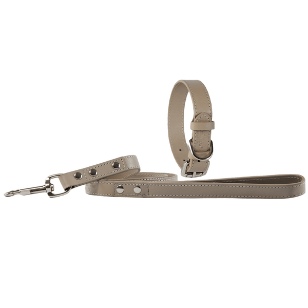 Baker & Bray Sustainable Leather Dog Collar & Lead Set | Ash Dog Collar & Lead Baker & Bray Silver Circle Pets