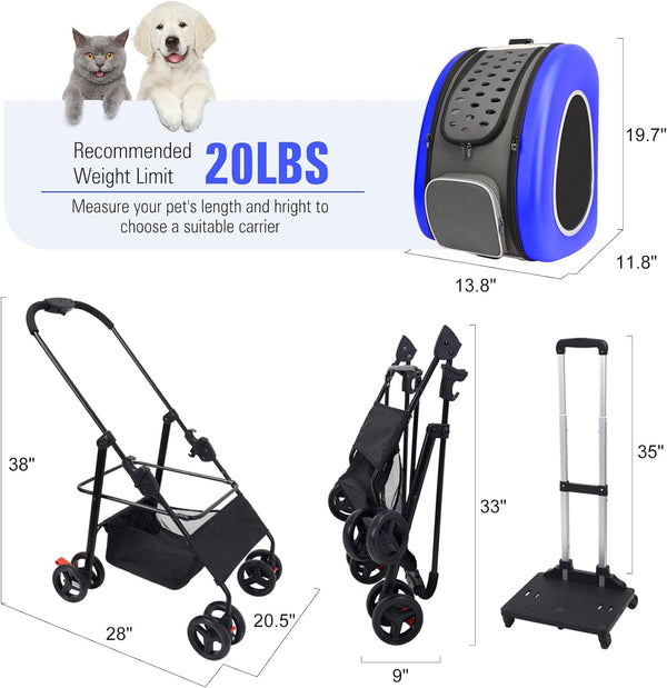 Ibiyaya 5-in-1 Combo EVA Pet Carrier/Stroller | Luxury Package Pet Strollers Ibiyaya Silver Circle Pets