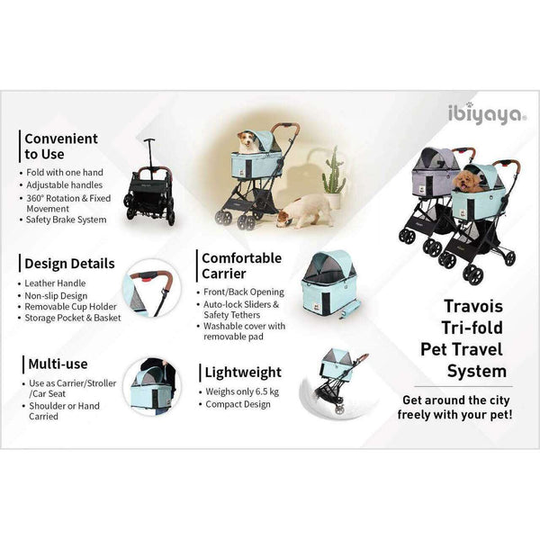 Ibiyaya Travois Tri-fold Pet Stroller & Travel System Pet Strollers Ibiyaya Silver Circle Pets