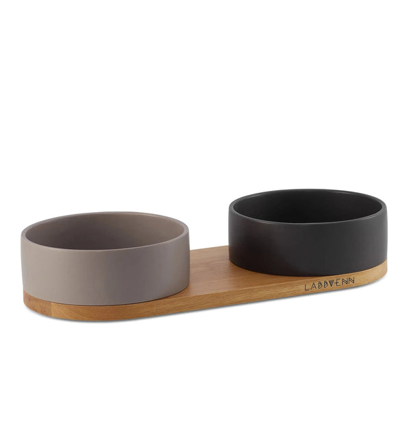 Labbvenn VUKU Ceramic Double Buffet Pet Bowls, Feeders & Waterers Labbvenn Silver Circle Pets