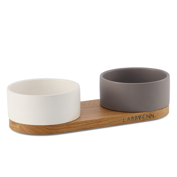 Labbvenn VUKU Ceramic Double Buffet Pet Bowls, Feeders & Waterers Labbvenn Silver Circle Pets