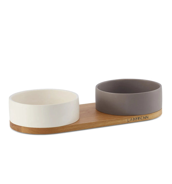 Labbvenn VUKU Ceramic Double Buffet Pet Bowls, Feeders & Waterers Labbvenn Silver Circle Pets