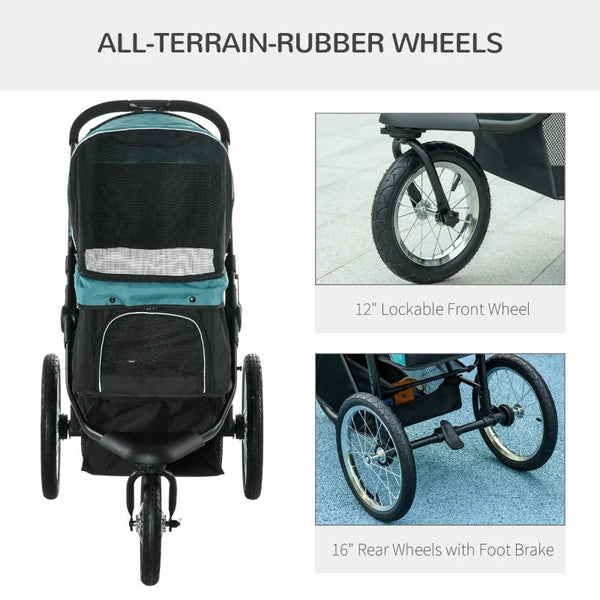 PawHut 164V 3-Wheel Dog Jogging Stroller Dog Stroller PawHut Silver Circle Pets