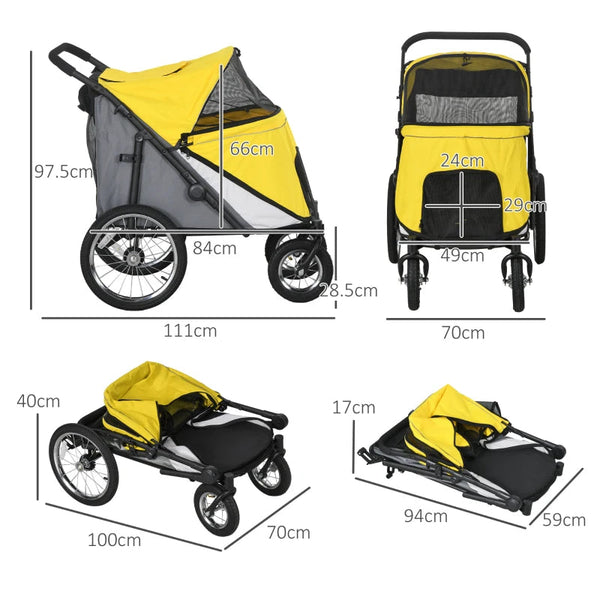 PawHut 197V Large Foldable 4-Wheel Pet Stroller Incl. Removable Cushion Dog Stroller PawHut Silver Circle Pets