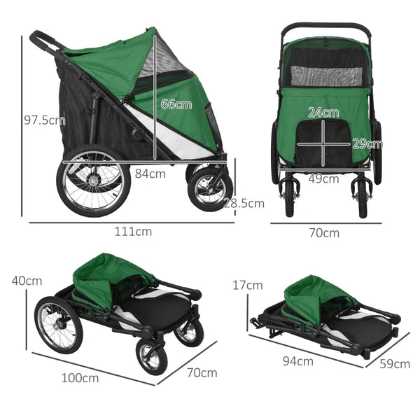 PawHut 197V Large Foldable 4-Wheel Pet Stroller Incl. Removable Cushion Dog Stroller PawHut Silver Circle Pets