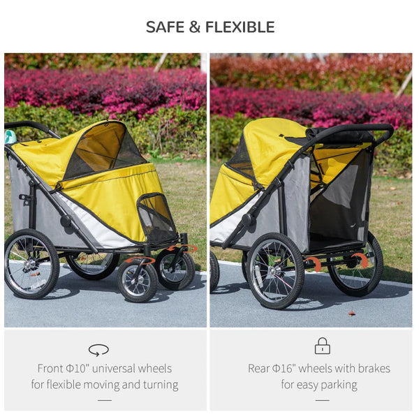 PawHut 197V Large Foldable 4-Wheel Pet Stroller Incl. Removable Cushion Dog Stroller PawHut Silver Circle Pets