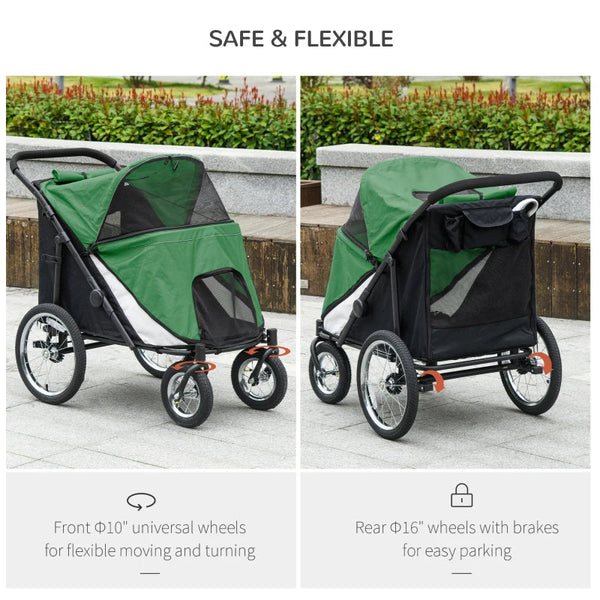 PawHut 197V Large Foldable 4-Wheel Pet Stroller Incl. Removable Cushion Dog Stroller PawHut Silver Circle Pets
