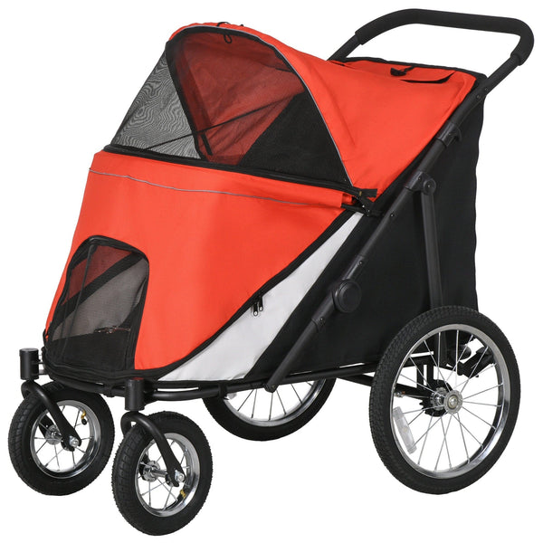 PawHut 197V Large Foldable 4-Wheel Pet Stroller Incl. Removable Cushion Pet Strollers PawHut Silver Circle Pets