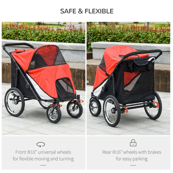 PawHut 197V Large Foldable 4-Wheel Pet Stroller Incl. Removable Cushion Pet Strollers PawHut Silver Circle Pets