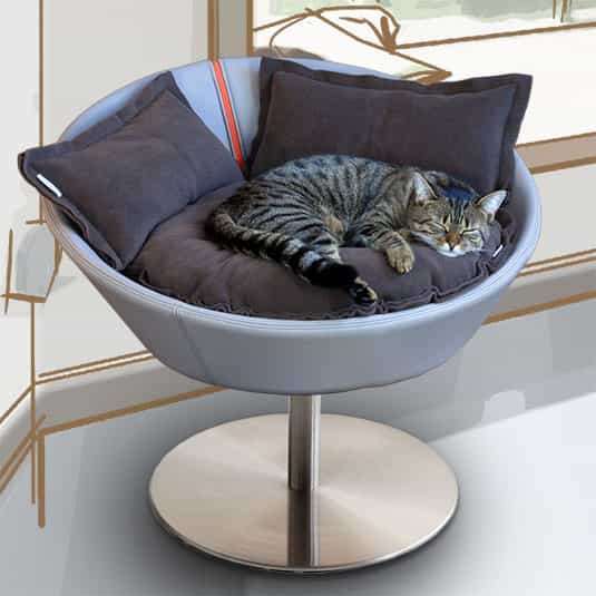 Pet Interiors Cosmo Faux Leather Deluxe Cat Bed Silver Circle Pets