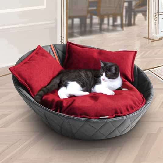 Pet Interiors Faux Leather Pet Bed CHESTER Cat Bed Pet Interiors Silver Circle Pets