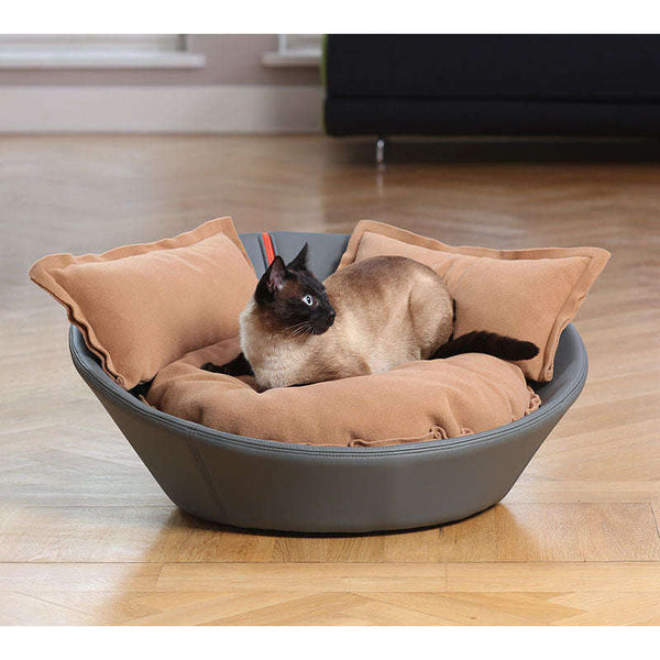 Pet Interiors Faux Leather Pet Bed MILA Cat Bed Pet Interiors Silver Circle Pets