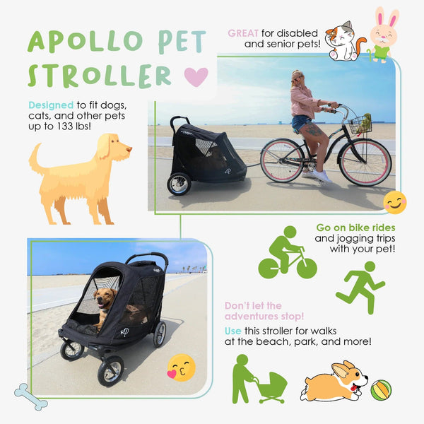 Petique Apollo Pet Stroller incl. Free Rain Cover & Bike Adapter Pet Strollers Petique Silver Circle Pets