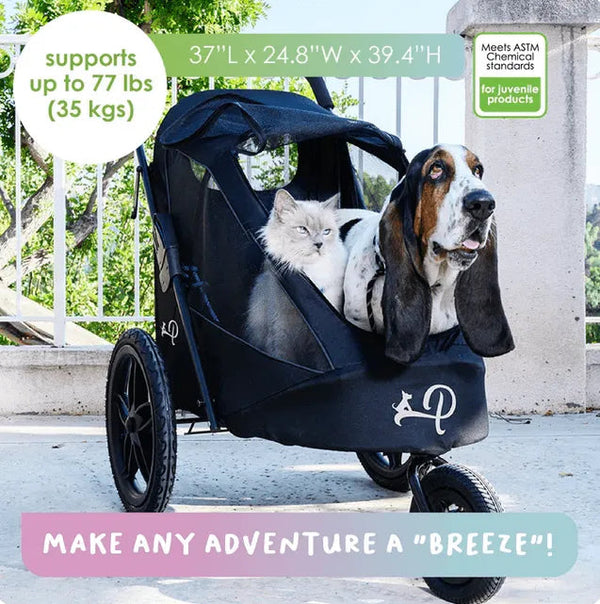 Petique Breeze Pet Jogger Stroller incl. Free Rain Cover & Bike Adapter Pet Strollers Petique Silver Circle Pets