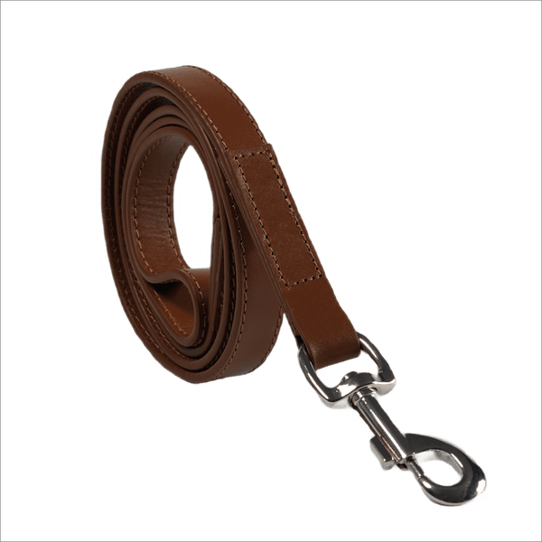 Baker & Bray Sustainable Designer Leather Dog Lead | Brown-Dog Leash-Baker & Bray- Silver Circle Pets