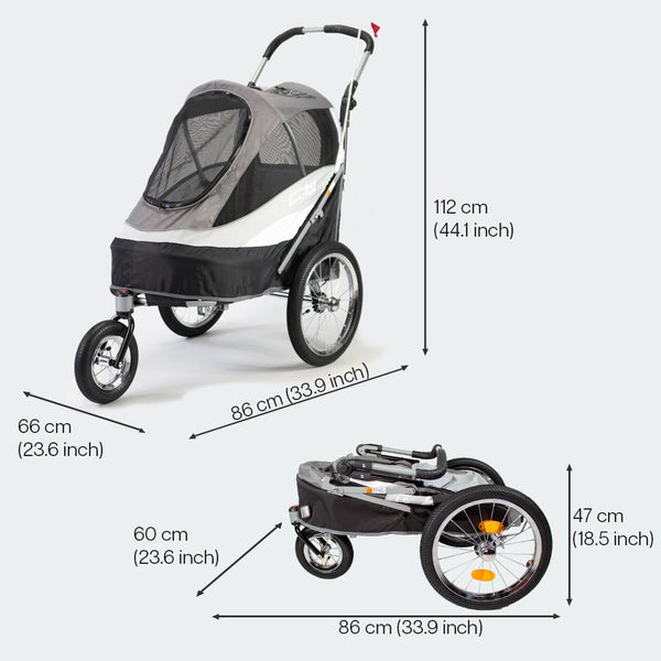 InnoPet Sporty Deluxe Pet Pram & Dog Bike Trailer with Free Rain Cover-Pet Strollers-Innopet- Silver Circle Pets