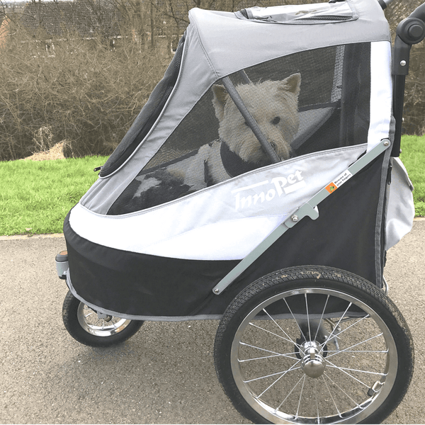 InnoPet Sporty Deluxe Pet Pram & Dog Bike Trailer with Free Rain Cover-Pet Strollers-Innopet- Silver Circle Pets