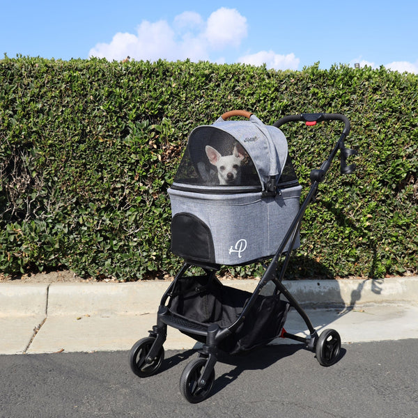 Petique 3-in-1 Tri-Fold Pet Stroller Travel System-Pet Strollers-Petique- Silver Circle Pets