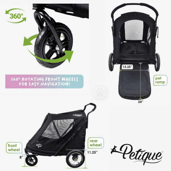Petique Apollo Elite Pet Stroller & Trailer | Integrated Ramp-Pet Strollers-Petique- Silver Circle Pets