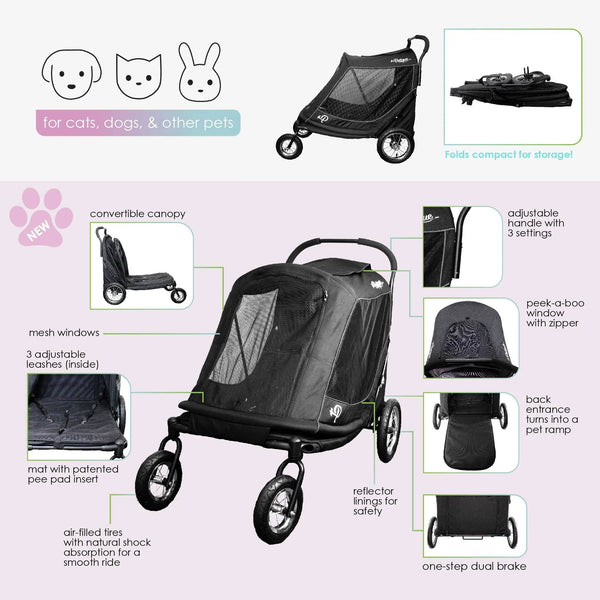 Petique Apollo Elite Pet Stroller & Trailer | Integrated Ramp-Pet Strollers-Petique- Silver Circle Pets