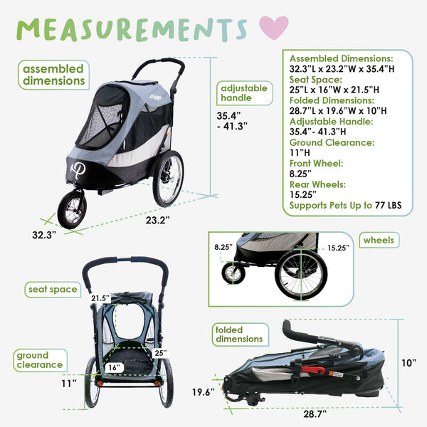 Petique Trailblazer Pet Stroller & Dog Bike Trailer incl. Free Rain Cover + Tow Bar-Pet Strollers-Petique- Silver Circle Pets