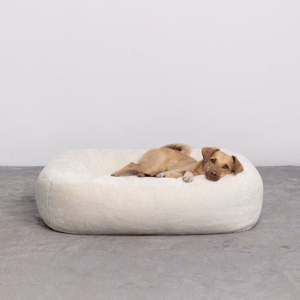 PillowVilla Faux Fur Dog Bed PEBBLE-Dog Bed-PillowVilla- Silver Circle Pets