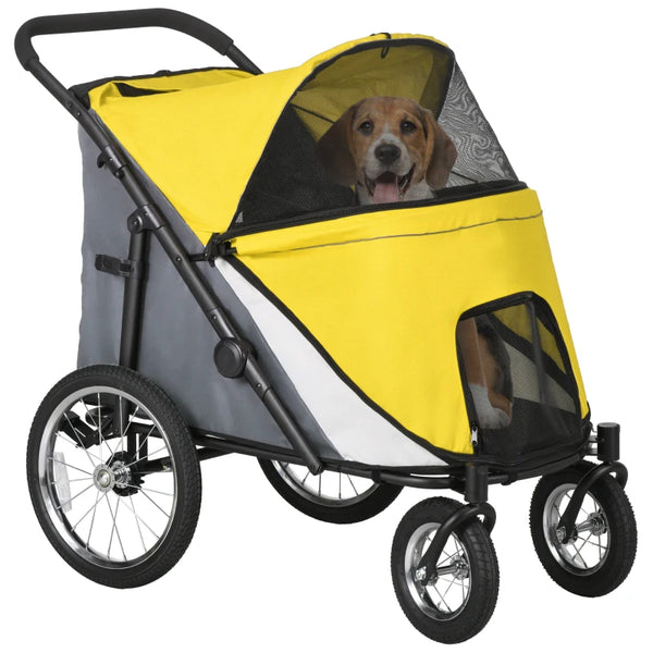 PawHut 197V Large Foldable 4 Wheel Pet Stroller Incl. Removable Cushion Silver Circle Pets