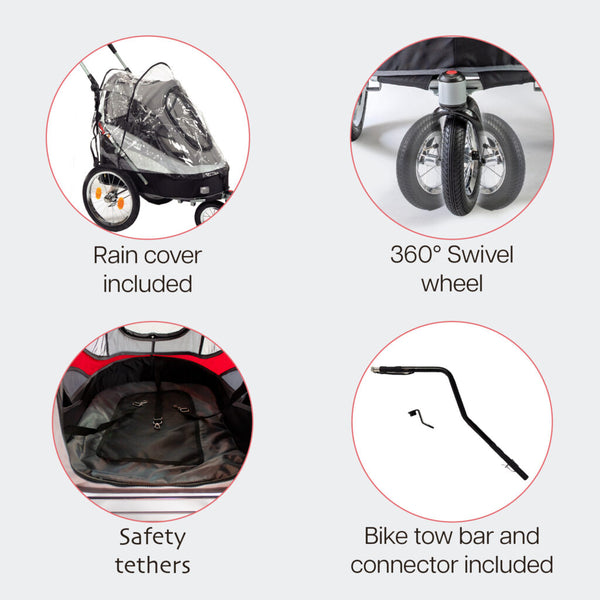InnoPet Sporty Deluxe Pet Pram & Dog Bike Trailer with Free Rain Cover