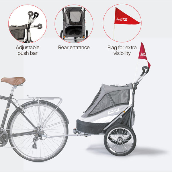 InnoPet Sporty Deluxe Pet Pram & Dog Bike Trailer with Free Rain Cover