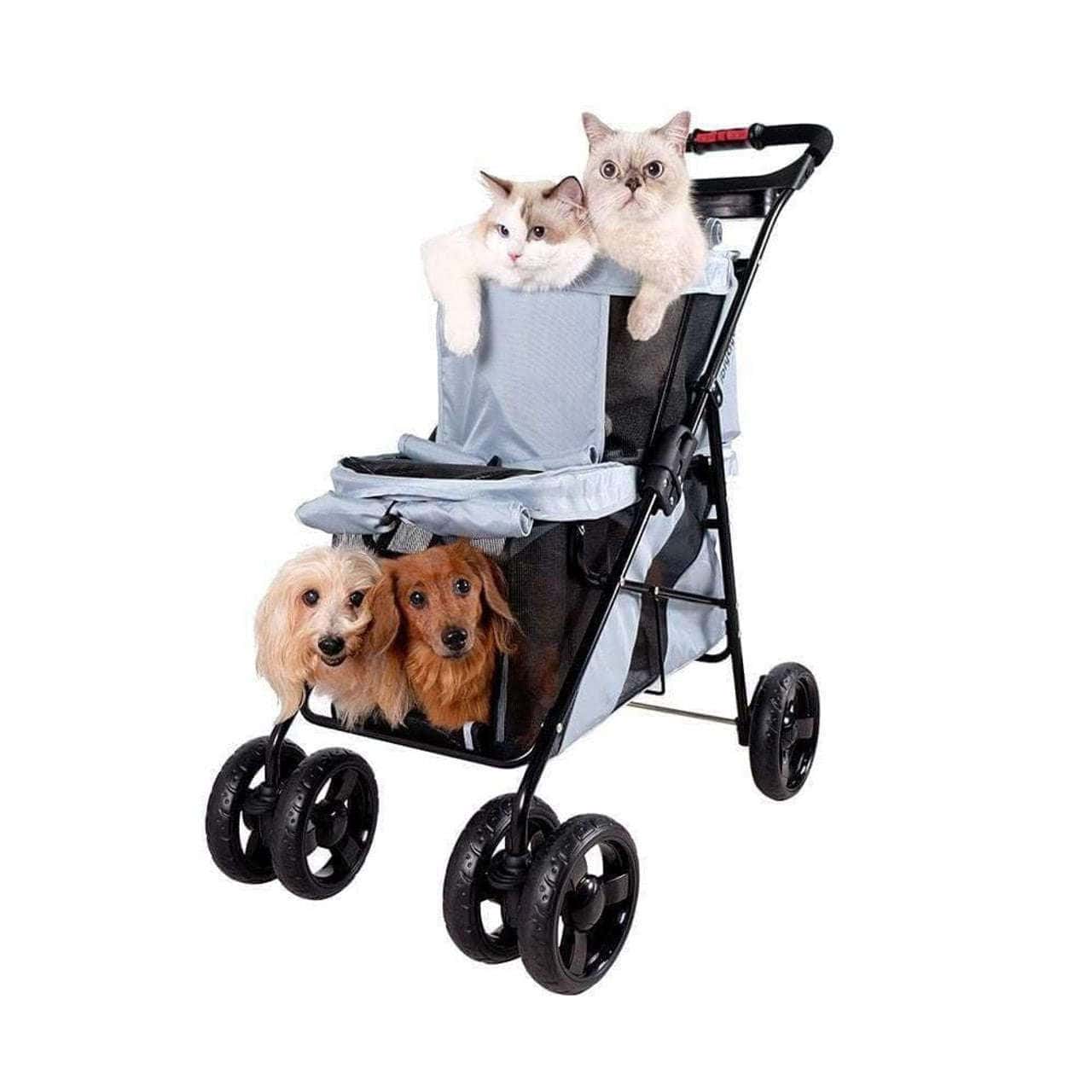 ibiyaya double decker dog and cat stroller - silver circle pets