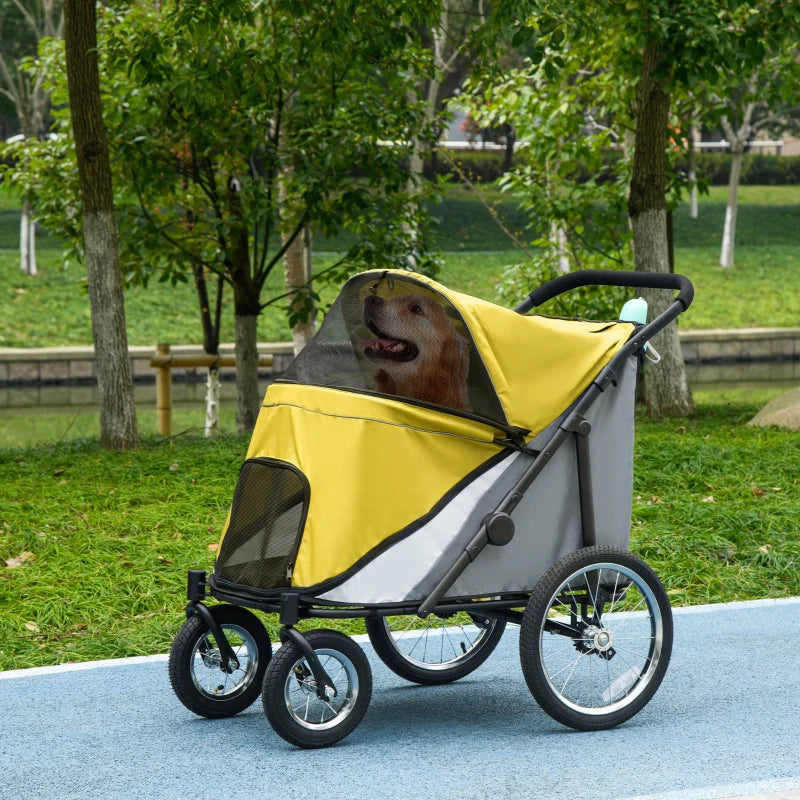 pawhut four wheel cat dog pet stroller PawHut 197V Large Foldable 4-Wheel Pet Stroller Incl. Removable Cushion – Silver Circle Pets