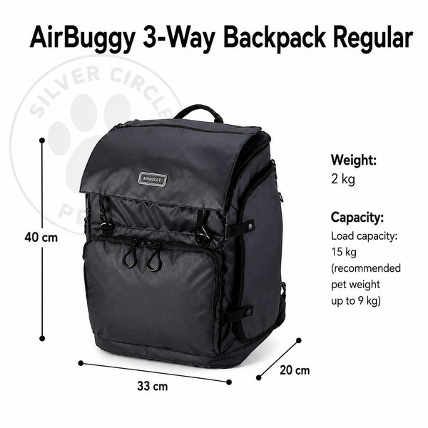 AirBuggy 3-Way Backpack Pet Carrier | Regular & Wide | Backpack, Front & Shoulder-Pet Carrier-AirBuggy- Silver Circle Pets