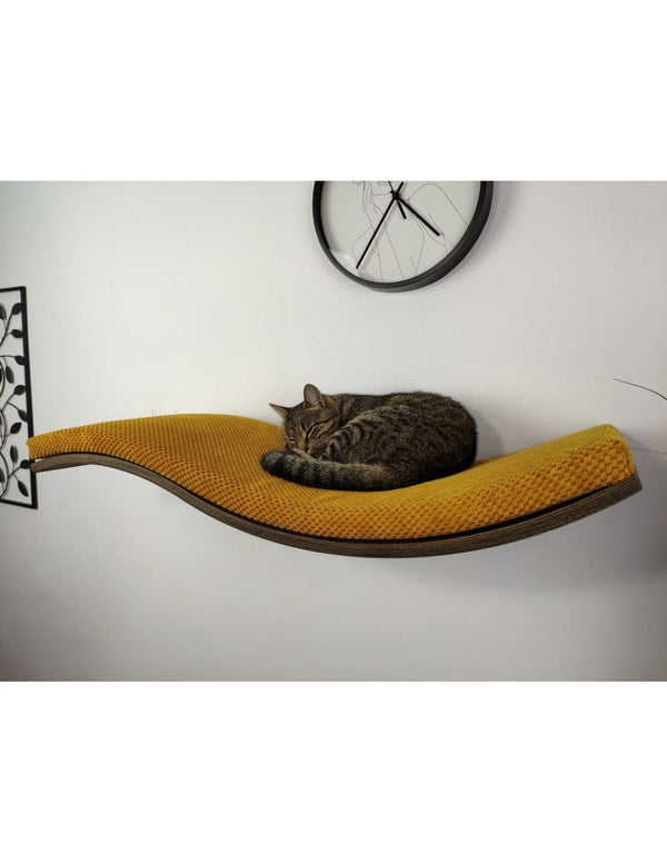 Cat's Atelier Wood Base Cat Wall Shelf WAVE 95 cm | Unsymmetrical Right-Cat Shelf-Cat's Atelier- Silver Circle Pets