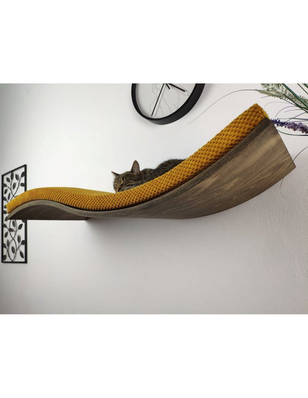 Cat's Atelier Wood Base Cat Wall Shelf WAVE 95 cm | Unsymmetrical Right-Cat Shelf-Cat's Atelier- Silver Circle Pets