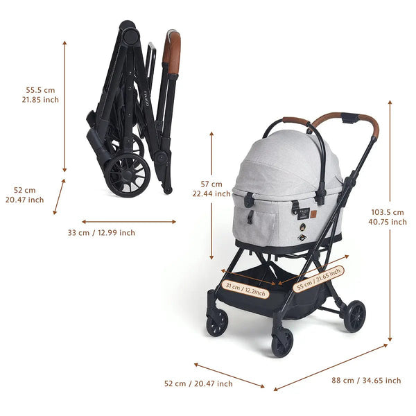 FikaGO Flytta Plus Detachable Pet Stroller | 3-in-1 Pet Travel System-Pet Strollers-FikaGo- Silver Circle Pets