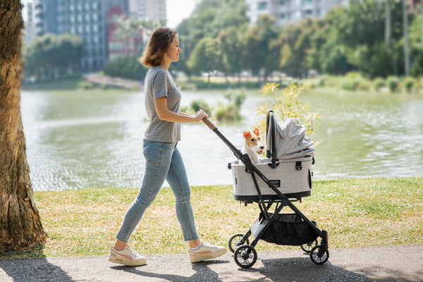 FikaGO Flytta Plus Detachable Pet Stroller | 3-in-1 Pet Travel System-Pet Strollers-FikaGo- Silver Circle Pets