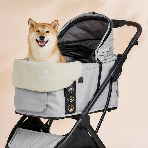 FikaGO Pet Pram Cushion | Reversible & Magnetic-Pet Stroller Accessories-FikaGo- Silver Circle Pets