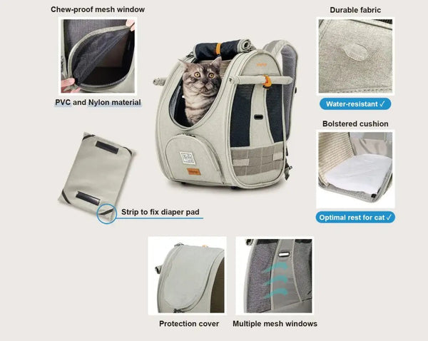 Ibiyaya Adventure Cat Carrier Backpack | Airline-Approved-Pet Accessories-Ibiyaya- Silver Circle Pets
