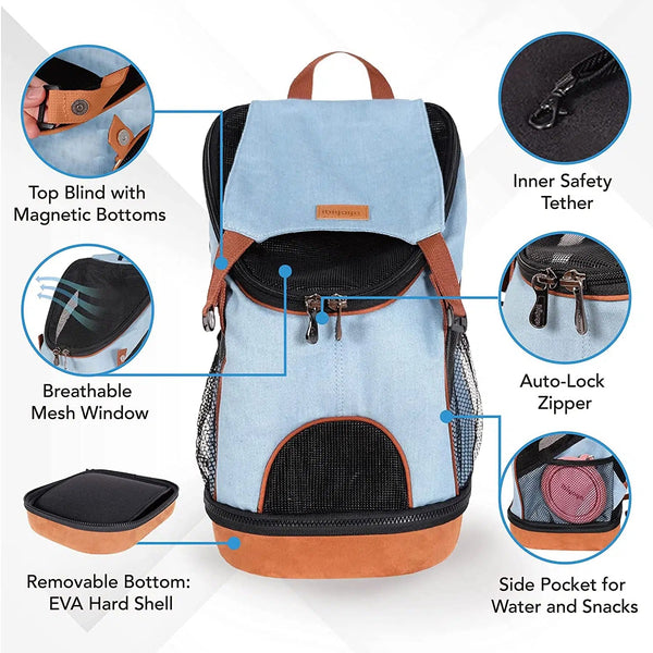 Ibiyaya Denim Fun Lightweight Pet Backpack | Airline-Approved-Pet Accessories-Ibiyaya- Silver Circle Pets