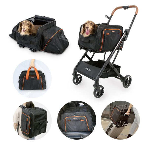 Ibiyaya JetPaw 3-in-1 Pet Stroller/Removable Airline-Approved Carrier | Expandable Rolling Pet Carrier-Backpack-Pet Strollers-Ibiyaya- Silver Circle Pets