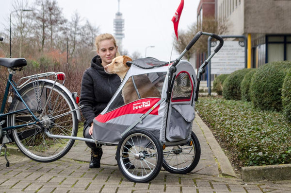 InnoPet Sporty Deluxe Pet Pram & Dog Bike Trailer with Free Rain Cover-Pet Strollers-Innopet- Silver Circle Pets