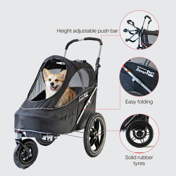 InnoPet Sporty EVR Dog Stroller & Bike Trailer | Free Rain Cover + Tow Bar-Pet Strollers-Innopet- Silver Circle Pets