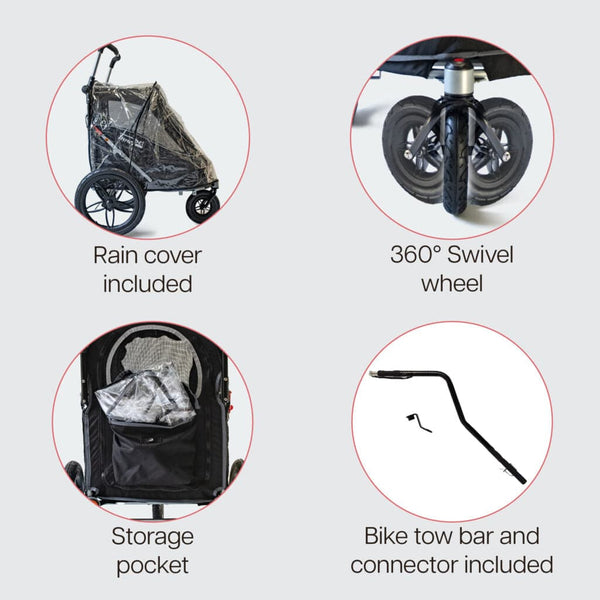 InnoPet Sporty EVR Dog Stroller & Bike Trailer | Free Rain Cover + Tow Bar-Pet Strollers-Innopet- Silver Circle Pets