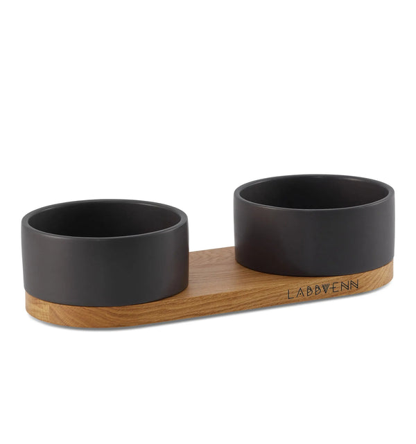 Labbvenn VUKU Ceramic Double Buffet-Pet Bowls, Feeders & Waterers-Labbvenn- Silver Circle Pets