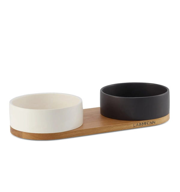 Labbvenn VUKU Ceramic Double Buffet-Pet Bowls, Feeders & Waterers-Labbvenn- Silver Circle Pets
