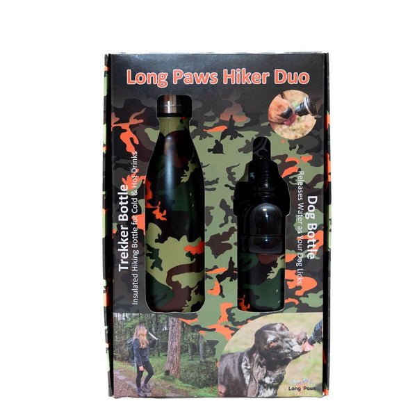 Long Paws - Human & Dog Walter Bottle Hiker Duo-Pet Bowls, Feeders & Waterers-Long Paws- Silver Circle Pets