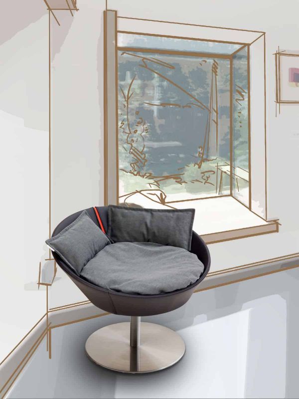 Pet Interiors Cosmo Faux Leather Deluxe Cat Bed-Cat Bed-Pet Interiors- Silver Circle Pets